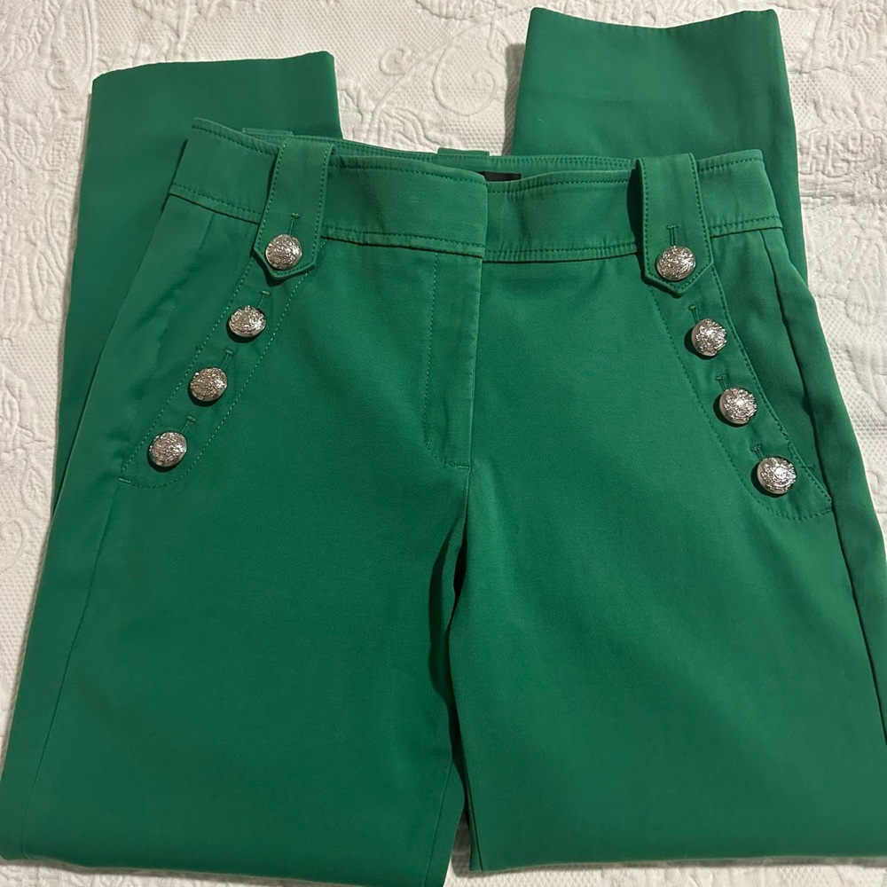 White House Black Market Green Trousers with Silver Buttons